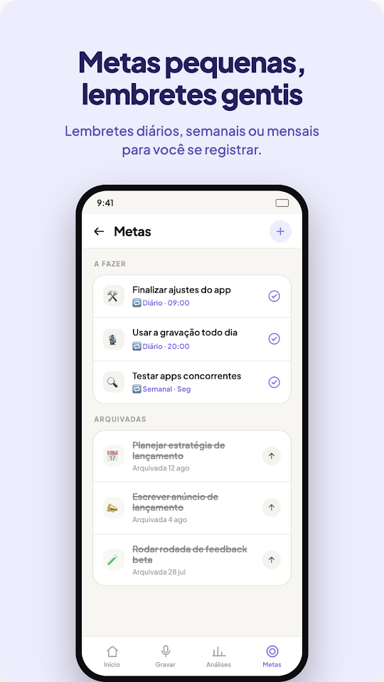 Spokn screenshot: Small goals, gentle reminders